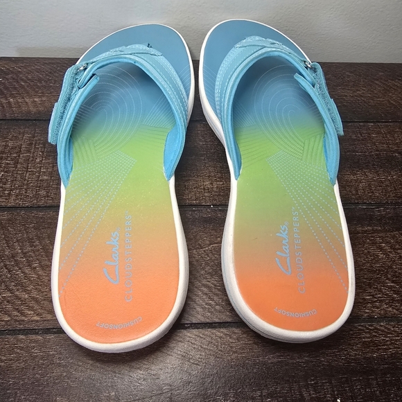 Clark's Cloudsteppers Breeze Sea Turquoise Ombre Women Flip Flop Sandals Size 9 - Picture 10 of 11
